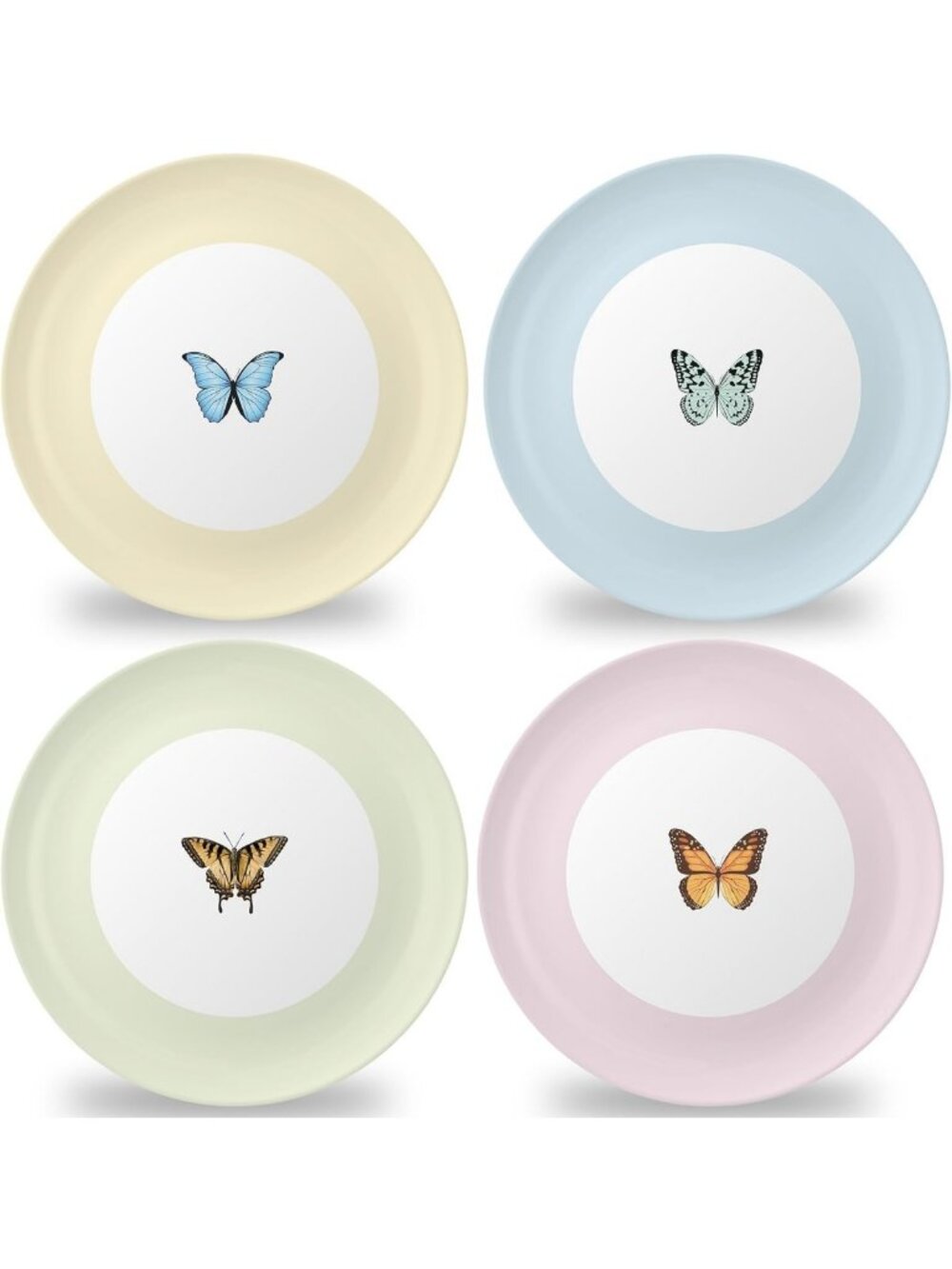 4-Piece 10-Inch Butterfly Melamine Plates - Reusable Pastel Dinnerware Set for